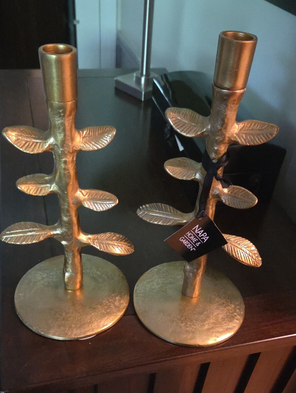 Pottery Barn Napa Home And Garden Gold Leaf Branch Candle Holders - Pair